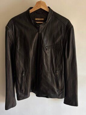 Rare John Varvatos 2 in 1 Black Lamb Skin Leather Moto Zip-Sleeve Leather Jacket
